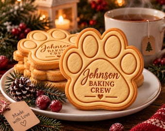 Personalized Paw Print Cookie Cutter, Custom Family Baking Crew Stamp, Dog Lover Christmas Gift