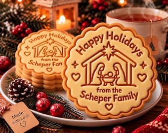 Personalized Nativity Cookie Cutter Stamp, Custom Family Name Christian Christmas Cookie
