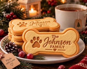 Personalized Dog Bone Cookie Cutter, Custom Family Name Cookie Stamp, Dog Lover Christmas Gift