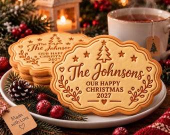 Custom Family Christmas Cookie Cutter, Personalized Surname Stamp, Our Happy Christmas 2027