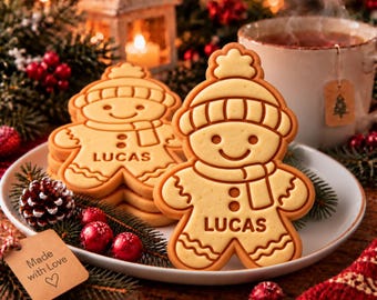 Personalized Gingerbread Cookie Cutter Stamp, Custom Kids Name Christmas Cookie, Christmas Eve