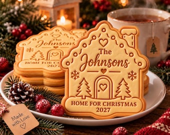 Personalized House Cookie Cutter, Custom Family Name Christmas Stamp, Home for Christmas 2027