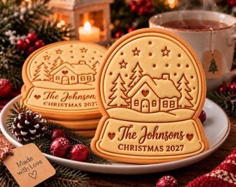 Personalized Snow Globe Cookie Cutter, Custom Family Name Christmas Stamp, Christmas 2027