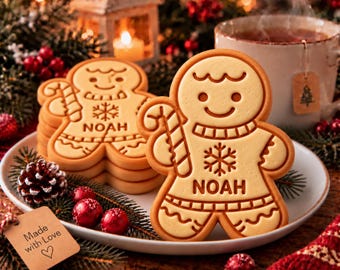 Personalized Kids Name Cookie Cutter Stamp, Gingerbread Christmas Party Cookie