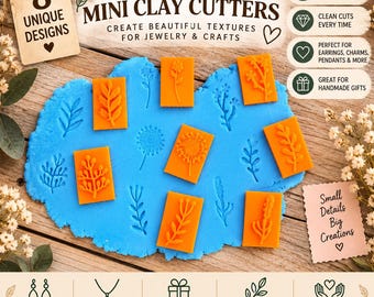 Botanical Clay Stamps, Leaf Wildflower Texture Embossers Polymer Clay Jewelry Makers botanical texture stamps for nature-inspired jewelry.