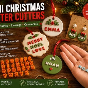 Christmas Letter Clay Cutters, Mini Alphabet Set for Personalized Ornaments, Name Earrings, Holiday Polymer Clay Jewelry