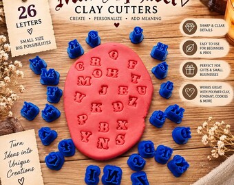 Gothic Alphabet Clay Cutters, Mini Old English Letter Set for Polymer Clay Jewelry Makers