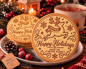 Personalized Reindeer Cookie Cutter Stamp, Custom Family Name Christmas Eve Cookie