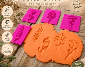 Wildflower Clay Stamps, Botanical Texture Set for Polymer Clay Earring & Jewelry Makers