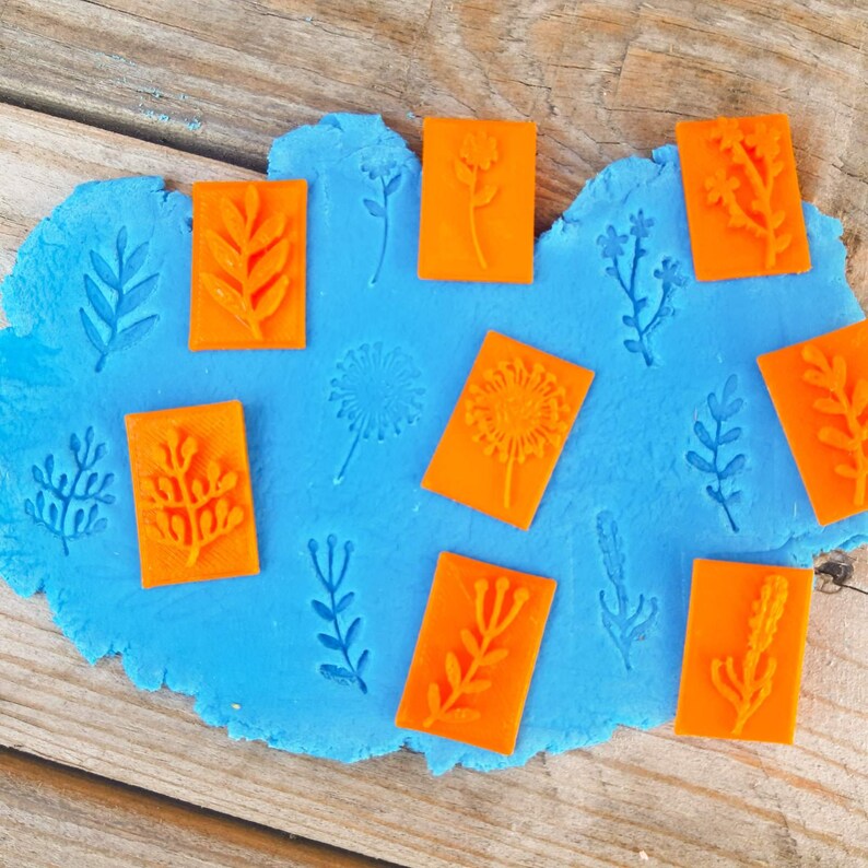 Polymer clay stamp Set of 8 Botanical stamp Polymer clay Etsy