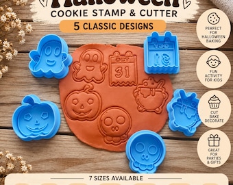 Halloween Cookie Stamp & Cutter, Ghost Pumpkin Skull Embosser for Halloween Bakers