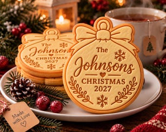 Personalized Christmas Ornament Cookie Cutter, Custom Family Name Cookie Stamp, Christmas 2027