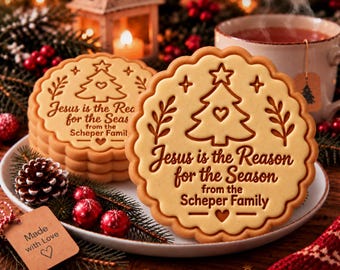 Jesus Is the Reason Cookie Cutter Stamp, Personalized Family Name Christian Christmas Cookie