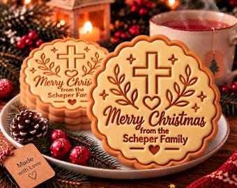 Christian Cross Cookie Cutter Stamp, Personalized Family Name Christmas Cookie