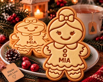 Personalized Name Cookie Cutter Stamp, Gingerbread Christmas Place Setting for Kids