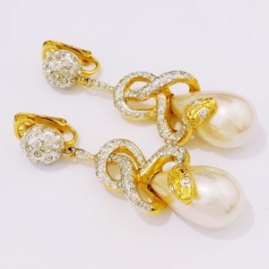 Original Vintage Pearl and Zirconia &quot;Eden&quot; Drop Earrings