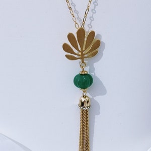 Lange Halskette „Tropfen Jade“ mit Anhänger