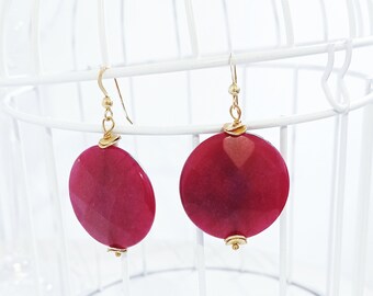 "Ruby Disc" drop earrings in silver and ruby root