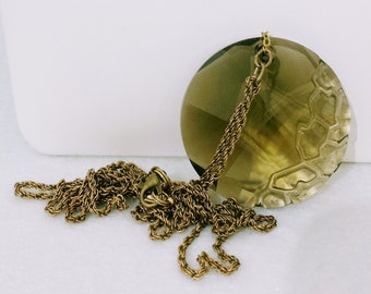 Long brass necklace with large swarovski crystal pendant