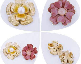 Broche Ancienne (barrette De Col) En Laiton Fleuri Avec 3 Perles Artificielles - Bijou Vintage Occasion