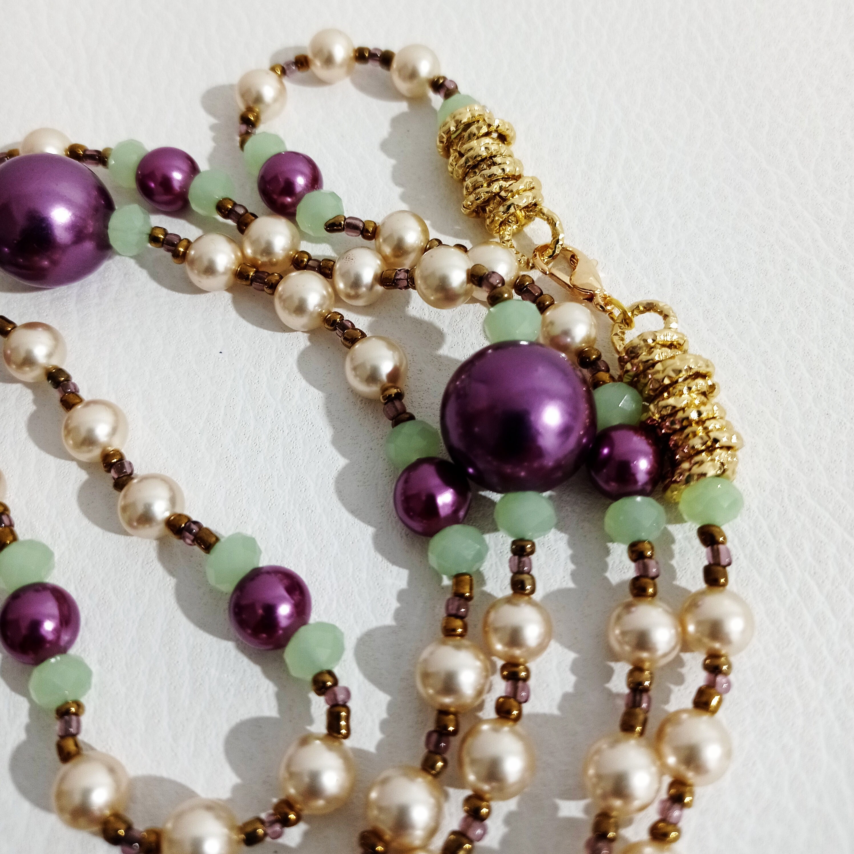 Avalaya Dichiarazione - Collana Lunga 110 Cm Con Perle Di Cristallo E Pepite Di Vetro, Verde Oliva E Marrone