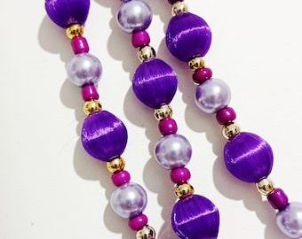 Long "Seta Viola" necklace with silk pearls and lab
