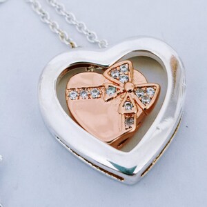 Necklace with &quot;Heart Bow&quot; pendant in silver and zirconia