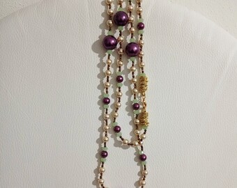 Avalaya Collana Lunga 108 Cm In Vetro E Perle Finte Tonalità Verdi - Collana A Corda Casual E Chic