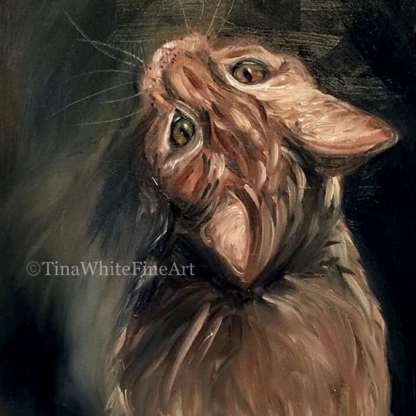 Kitty Cat Art “Backward Glance” Original Oil Painting by Tina White, 9x12, Cat Lovers, Home Decor