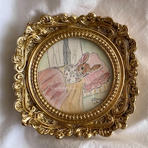 Framed Bunny Watercolor Painting: Tiny Whimsical Art (3 inch)