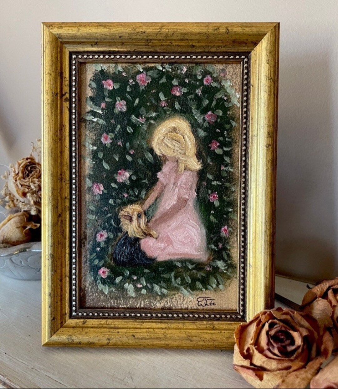 Yorkie Art blooming Together Original Oil Painting by Tina Etsy