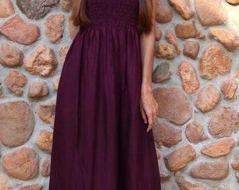 Vestido de corpiño boho ahumado - vestido de verano sin tirantes - vestido ahumado - vestidos midi halter - vestido de sol - vestido de playa sin tirantes - vestidos midi