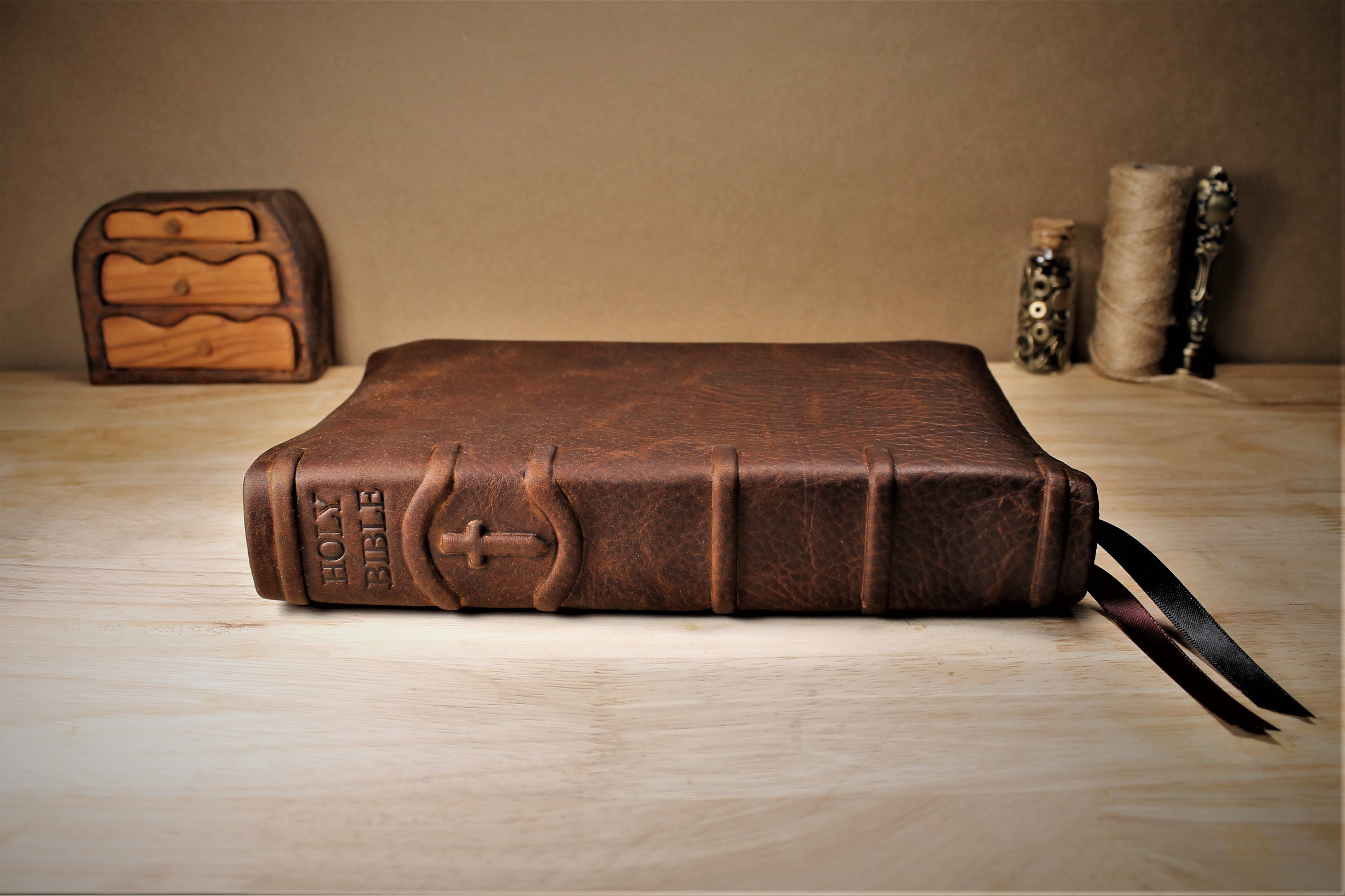 Leather Bible KJV Antique Cowhide Etsy
