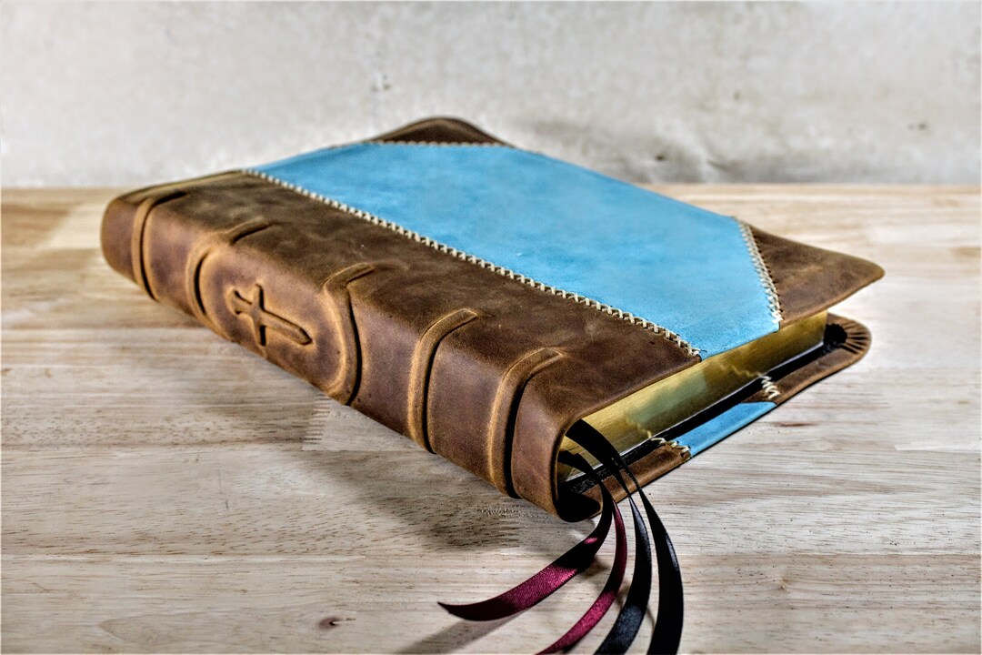 Leather Bible KJV Giant Print Rustic Twotoned Cowhide Etsy