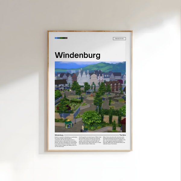 The Sims 4 Windenburg Digital Download | Memories of a Sim |Minimal Game Art|Cozy City Poster |Game Inspired |Gaming Poster Plumbob Sims