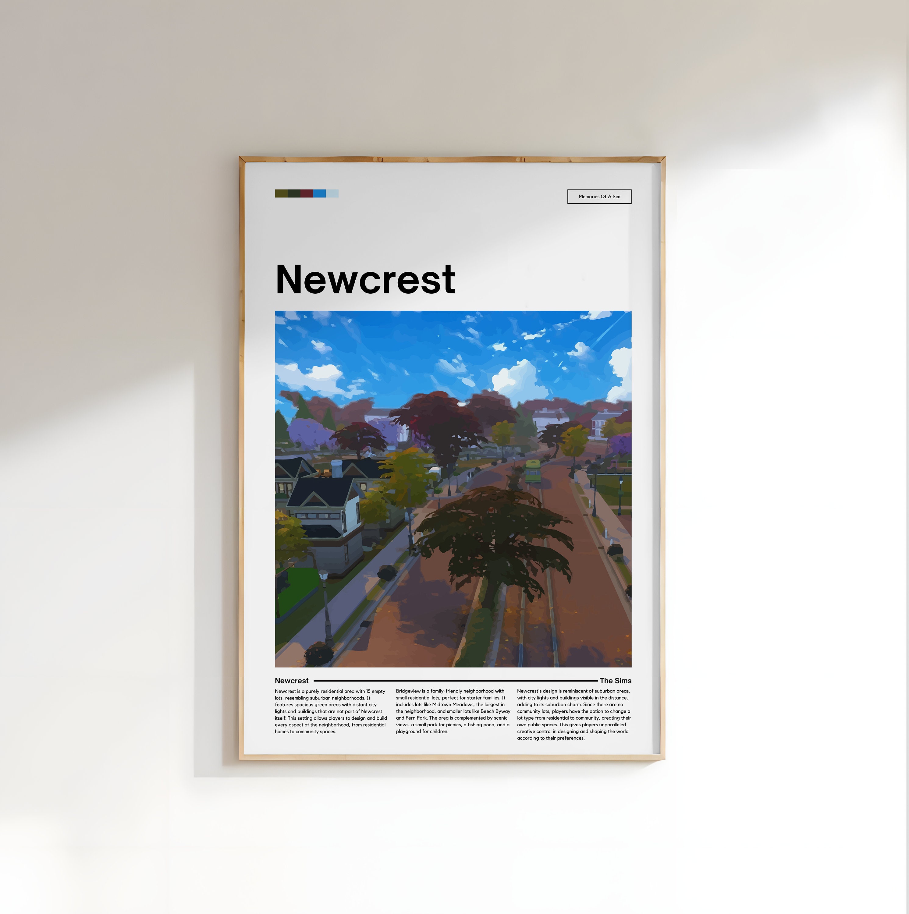 Die Sims 4 Newcrest Digital Download | Erinnerungen eines Sim |Minimal Game Art|Cozy City Poster |Spiel Inspiriert |Gaming Poster Plumbob Sims
