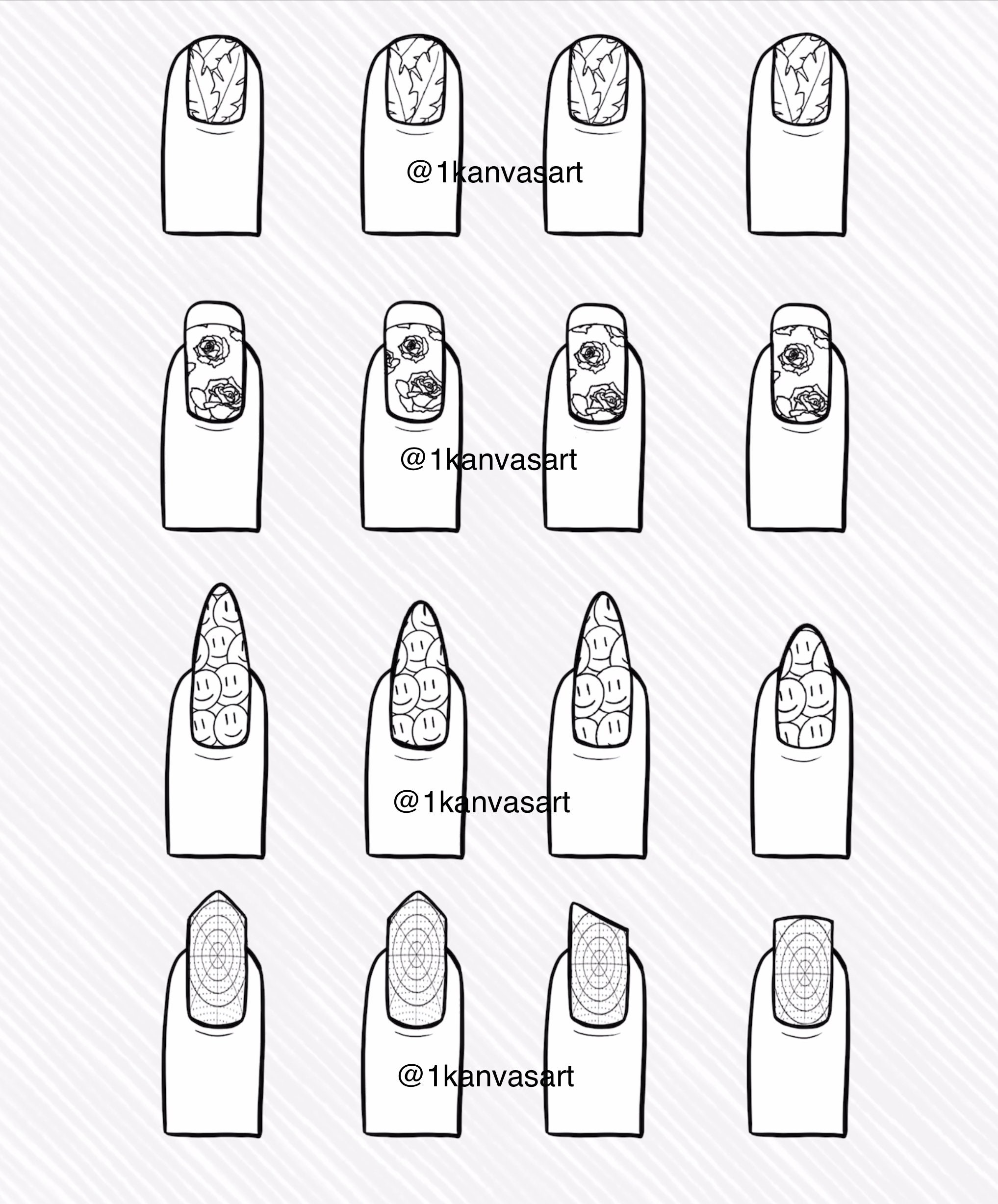 NAIL ART DESIGN Sheets Coloring Pages Practice Template Sheet