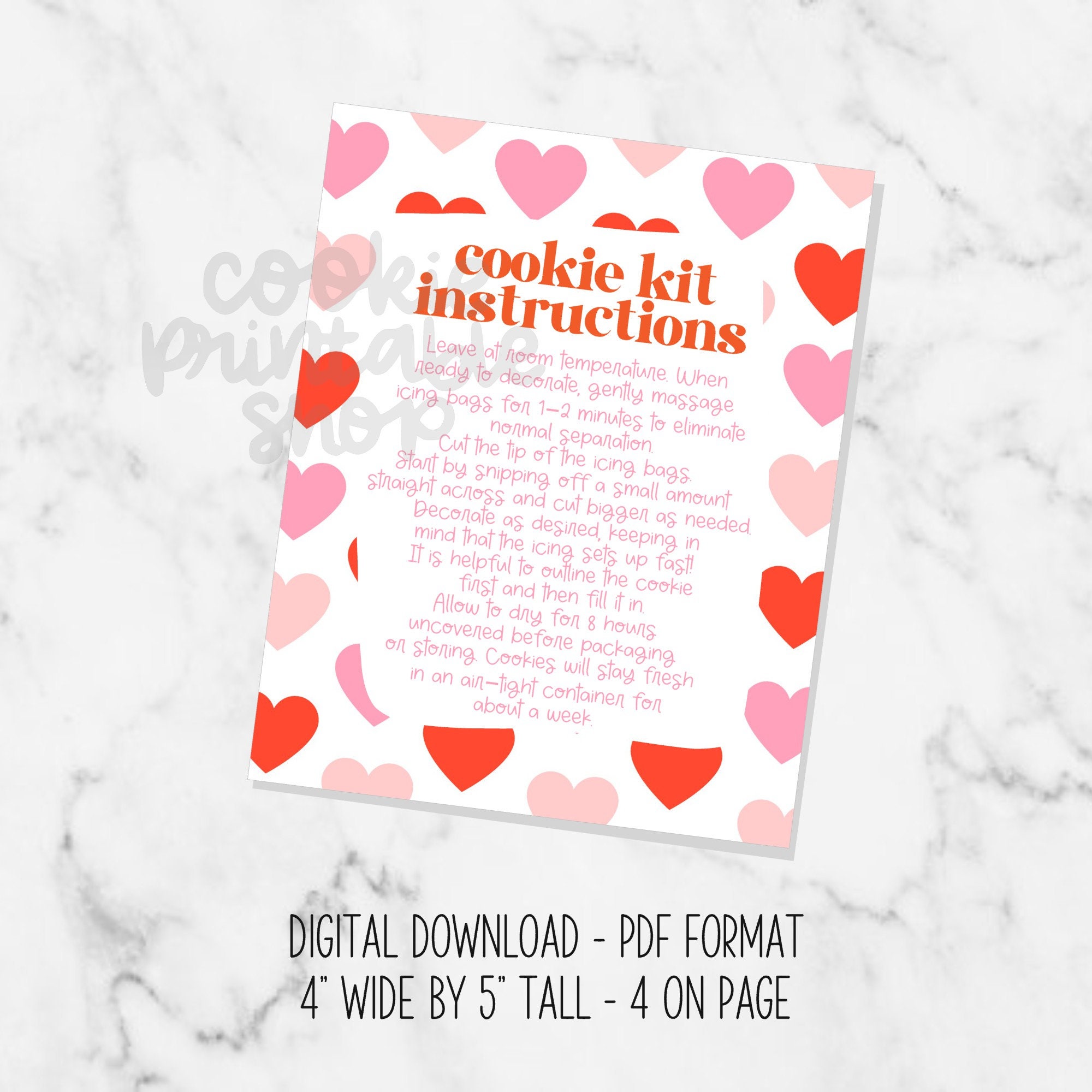 Valentines DIY Cookie Kit Instruction Cards 4x5 - Etsy