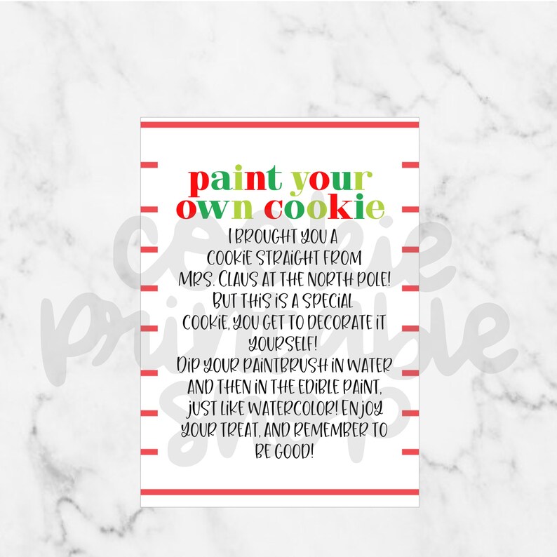 Elf paint your own cookie instructions printable Etsy