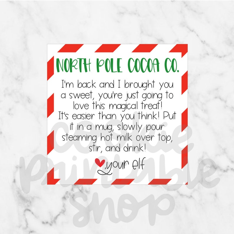 Elf Hot Cocoa Bomb Instructions SQUARE TAG Square Printable Etsy