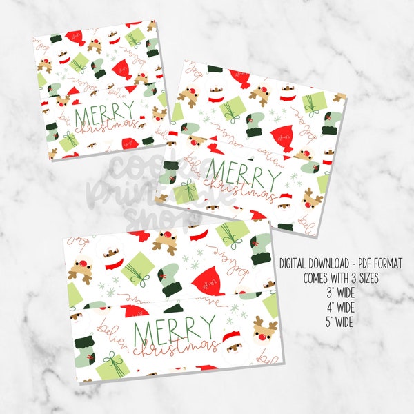 merry Christmas   3", 4" and 5" bag toppers, printable instant download holiday christmas bag topper