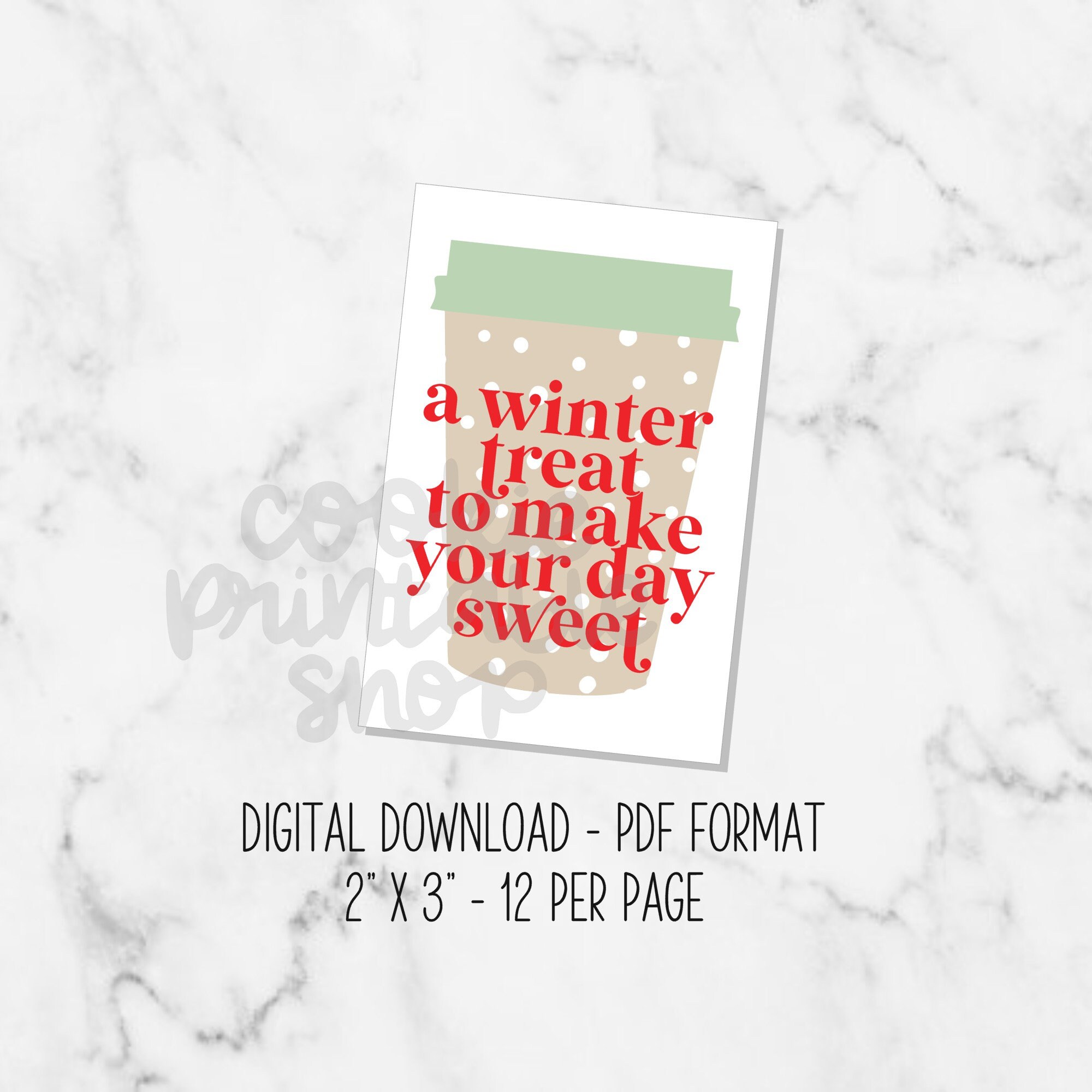 a winter treat to make your day sweet RECTANGLE TAG, printable cookie tag,  instant download christmas holiday tag