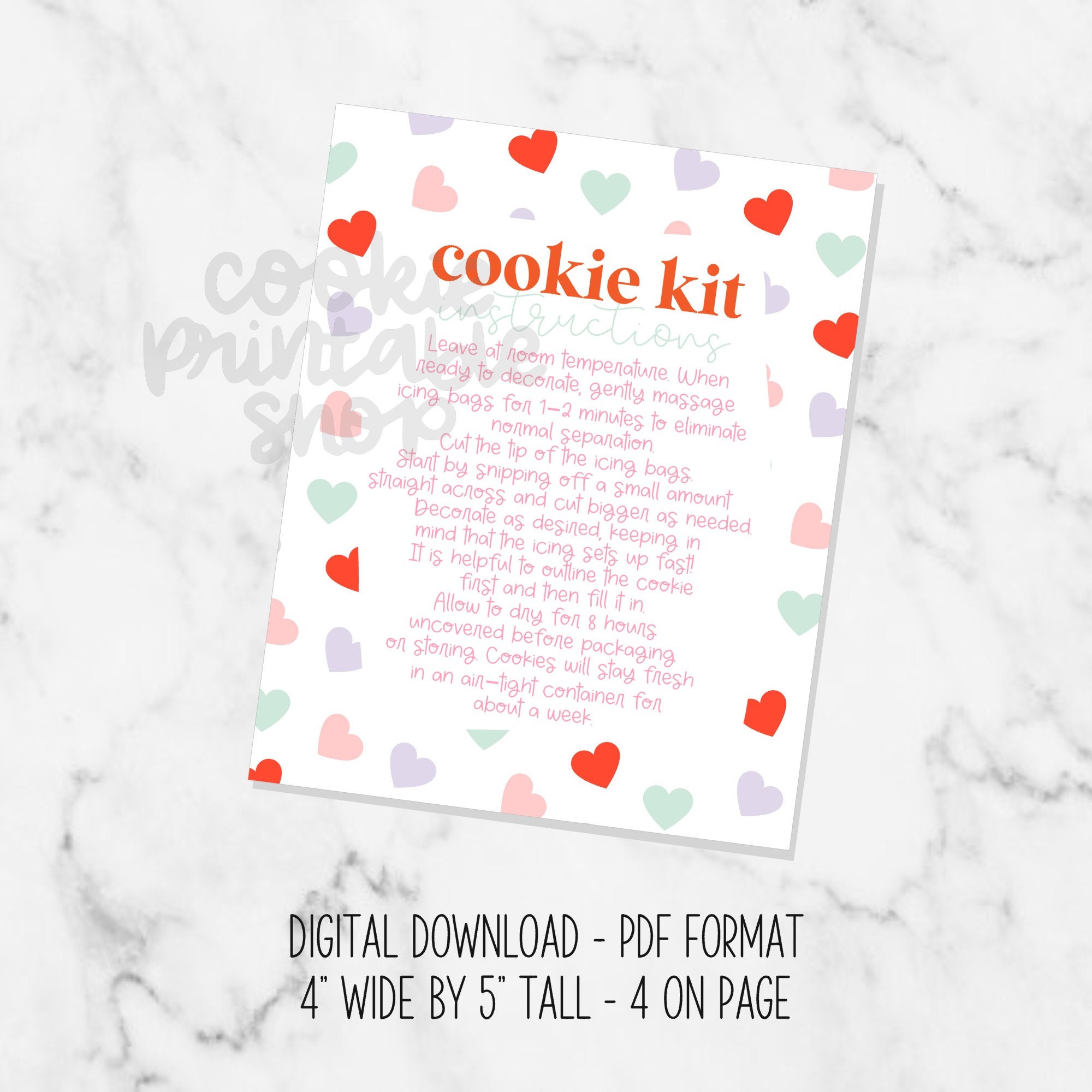 Valentines DIY Cookie Kit Instruction Cards 4x5 - Etsy
