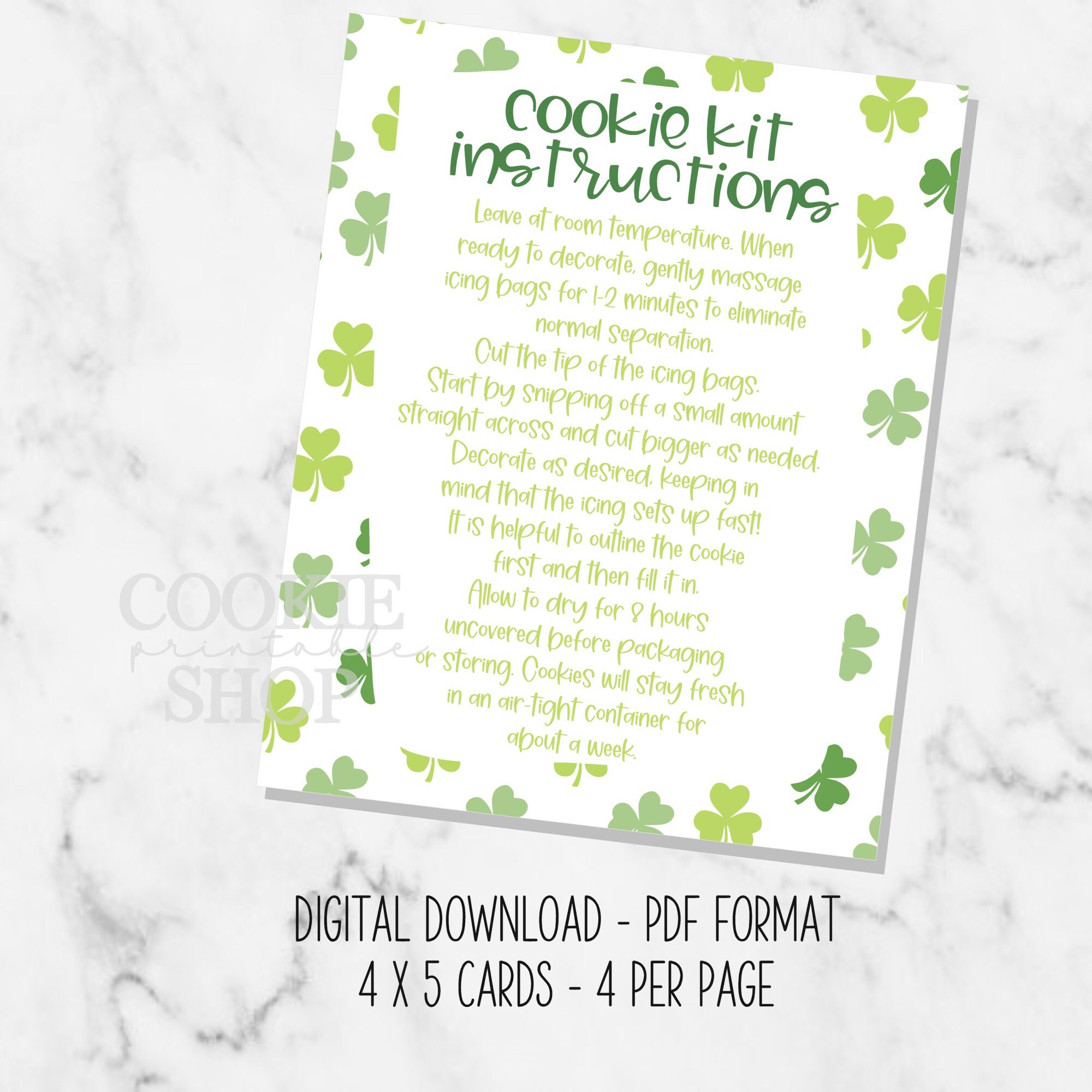 St Patrick's Day DIY Cookie Kit Instruction Cards - Etsy