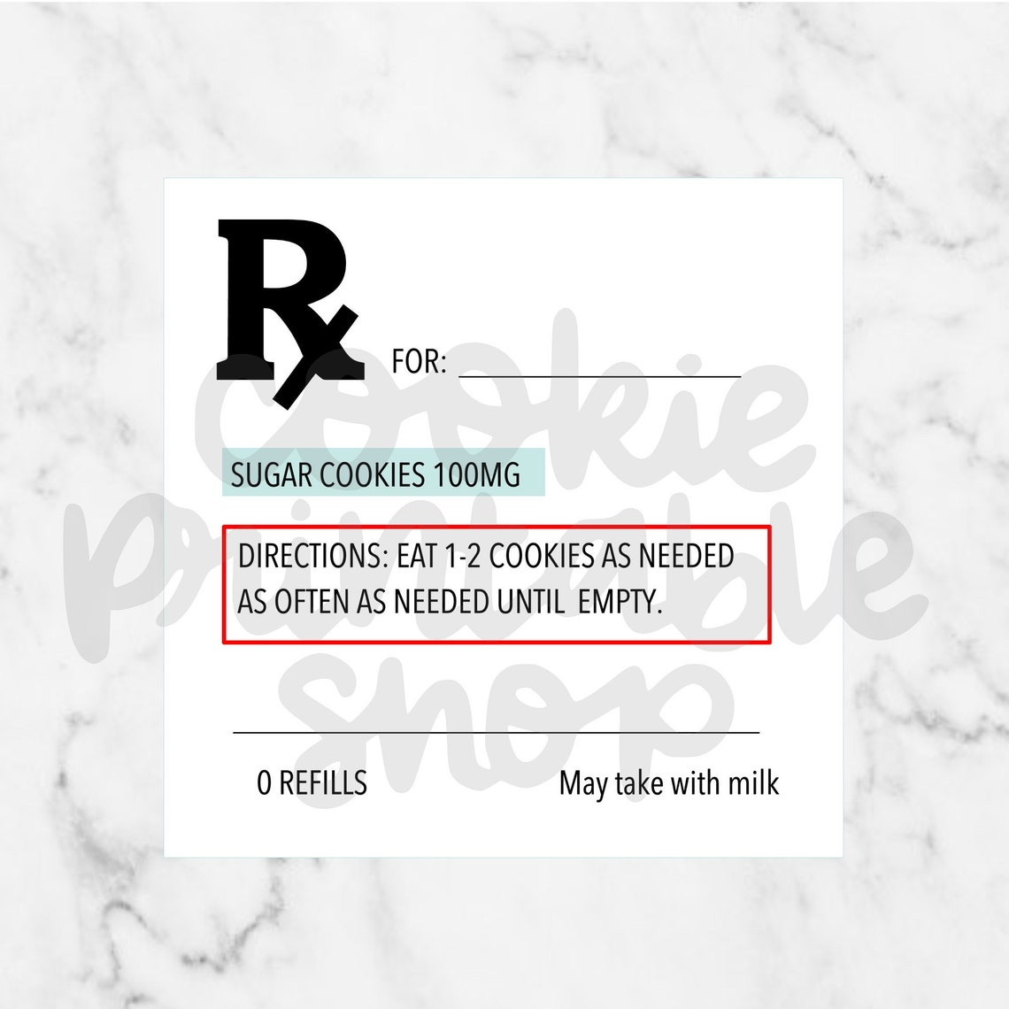 Sugar Cookie RX Prescription PRINTABLE Sticker Label Etsy