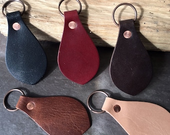 Teardrop Leather Key Chain-Leather Key Fob-Leather Key Ring-Black-Med. & Dark Brown-Burgundy-Veg Tan-leather accessories-leather mens gifts