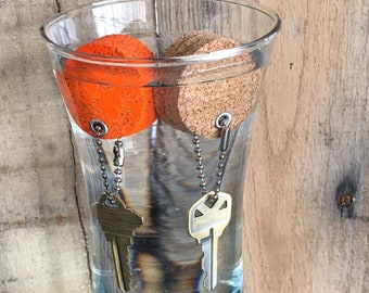 1-1/2" Cork - Floating/Boat Key Chain - 3/4" thick - Cork & Nickel Bead Key Chain - Cork Key Ring - Boat Keys with High Viz Orange