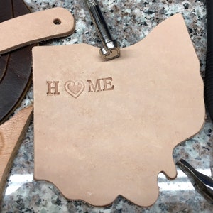 Ohio Leather - State Ornament/Coaster - Ohio Home - Veg Tan Leather - State of Ohio - U.S. gift - Ohio Gifts - Leather State Gifts