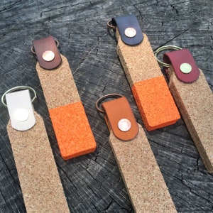 5&quot; Cork - Floating/Boat Key Chain - 1/2&quot; thick - Cork and Leather Key Chain/Fob - Cork Key Ring-Boat Keys with High Viz Orange