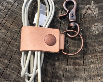 Leather Cable Holder-Personalize/Monogram-Cord Holder-Cord/Cable Organize-Leather Cable Tie-Earbud Holder-Cord Taco-Cable Keeper-Gift Ideas